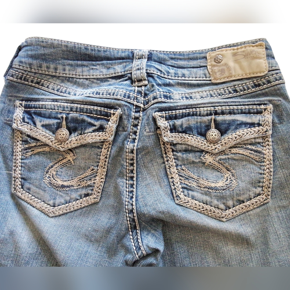 Silver Jeans Suki Flap 17" Light Wash Embroidered Pockets 27 x 31 Womens